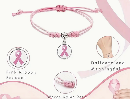 Breast Caner Awareness Bracelets Pink Ribbon Braided